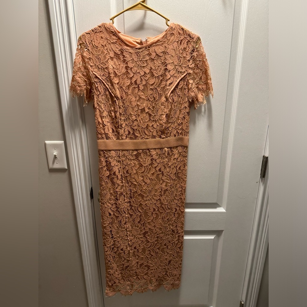 Like New Worn 1x ~ New York and Company Eva Mendes Lace Pencil Dress Peach 8